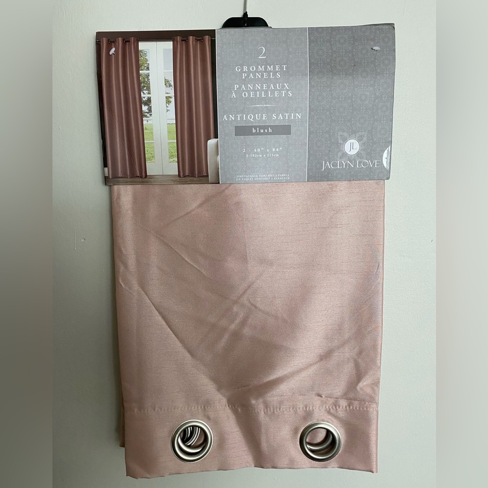 Blush Pink Satin Grommet Curtains Pair